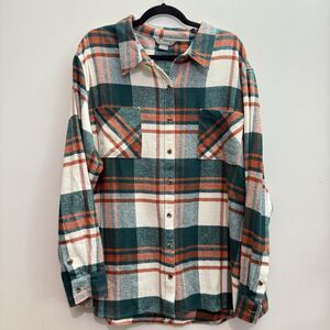 Natural Reflections Women’s 2X Teal Orange Plaid Button Shirt  Coastal Cowgirl